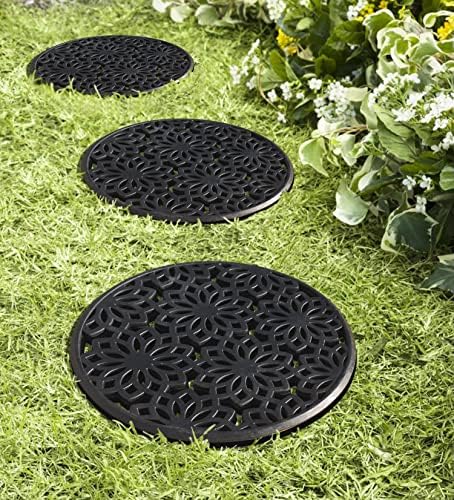 A1 Home Collections Rubber Multi Functional-Garden Stepping Stone Mat Round, Natural Rubber Heavy-Duty Beautiful Hand Finished Design 14"X14" Set of 3, Paisley Black - Image 6