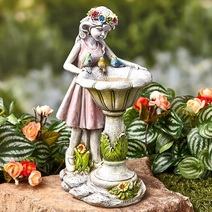 The Lakeside Collection Bird Bath Sculpture Solar Lighted Girl with Fountain - Image 2