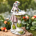The Lakeside Collection Bird Bath Sculpture Solar Lighted Girl with Fountain - Image 2