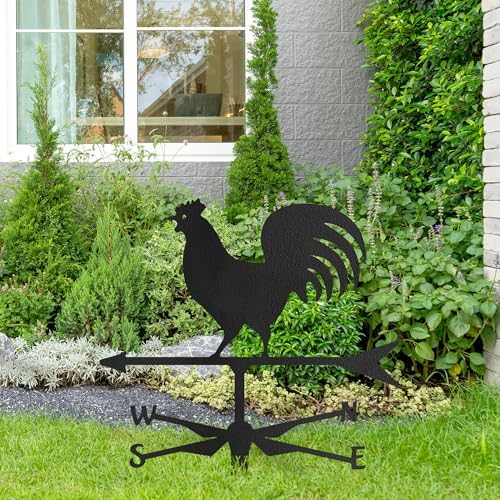 Rooster Weathervane Metal Garden Stake Decorative, Farmhouse Design Silhouette Gifts Statues for Yard Art, Outside, Patio, Outdoor Decor, Garden Decorations, Lawn Ornaments - 14" Black - Image 4