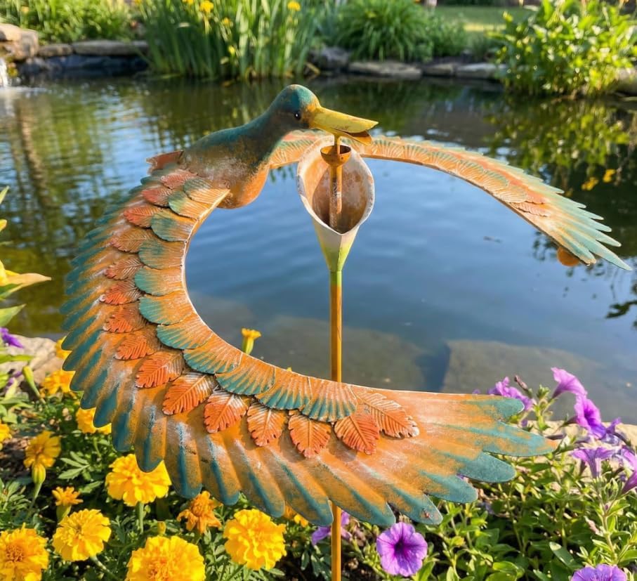 Rustic Metal Duck Kinetic Balancer Garden Stake Wind Sculpture Outdoor Yard Art Center by Continental+Art+Center
