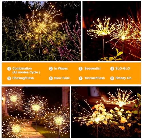 Solar Fireworks Lights Outdoor Garden 150 LEDs 6 Pack Warm White - Image 3