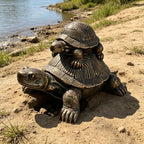 19" Vintage Bronze Turtle Statue, Resin Stacked Mother & Baby Tortoise Sculpture, Rustic Farmhouse Decor Figurine for Garden, Lawn, Patio, Table, Shelf & Home Decoration - Image 2