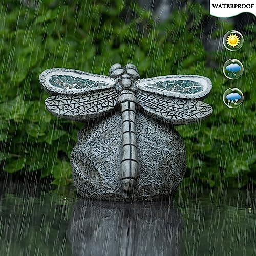 Rezpuao Garden Statue Dragonfly,Solar Dragonfly Decor for Outdoor,Resin Dragonflies Figurine with Solar Light for Patio,Balcony,Yard,Lawn Ornament,Perfect Garden Gift - Image 5