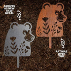 Animal Floral Metal Garden Stake | Raw Metal Patinas Over Time | Yard Art Decor Spring Summer Decorations Flower Bed Plant Stakes Marker (Bear) - Image 2