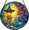 Stained Glass Window Hanging Suncatcher 11.8 in Sakura Lantern Colorful Glass Panel Sun Catcher for Window,Floral Garden Light Window Hanging Decor for Home,Housewarming Gift by Unknown