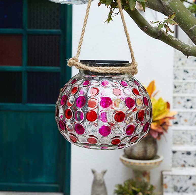 yuans Solar Table Light, Solar Mosaic Lights Color Changing Solar Glass Ball Garden Lights Waterproof Solar Night Lights Table Lamps (Red Point, 1 Pack) - Image 3