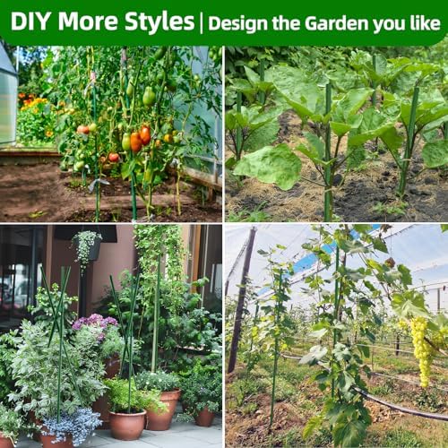 Fabulas Garden Stakes 16 Inch 70 Pack, Diy 4ft 5ft 6ft 7ft 8ft Tomato Stakes Plastic Coated Metal Plant Sticks Stakes Supports with 40 Connectors 30 Rotatable Clips for Indoor Outdoor Plants Vegetable - Image 5