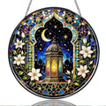 9.84 Inch Stained Glass Window Hanging Lantern Moon and Star Floral Pattern Sun Catchers Colorful Islamic Moroccan Style Suncatchers for Home Porch Garden Indoor & Outdoor Decor by Unknown
