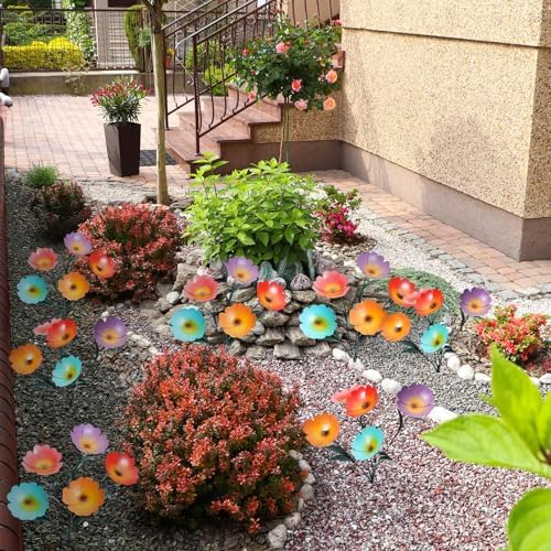 Yaocom 2 Pack Metal Flowers for Outdoor, Decorative Garden Stakes Yard Art, Outdoor Spring Garden Stake Summer Decor Bouquet of Poppy Flower Rustic Handcrafted Items for Lawn Porch Fence(Colorful) - Image 6