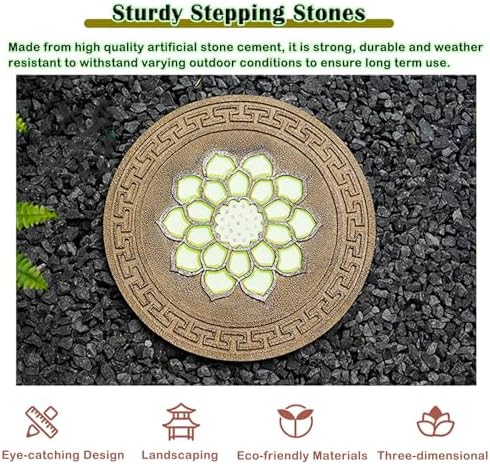 Glow in The Dark Round Stepping Stone Set, Outdoor Luminous Lotus Stepping Stone Path Pavers, Home Villa Garden Patio Stones for Decorative Ground - Image 3