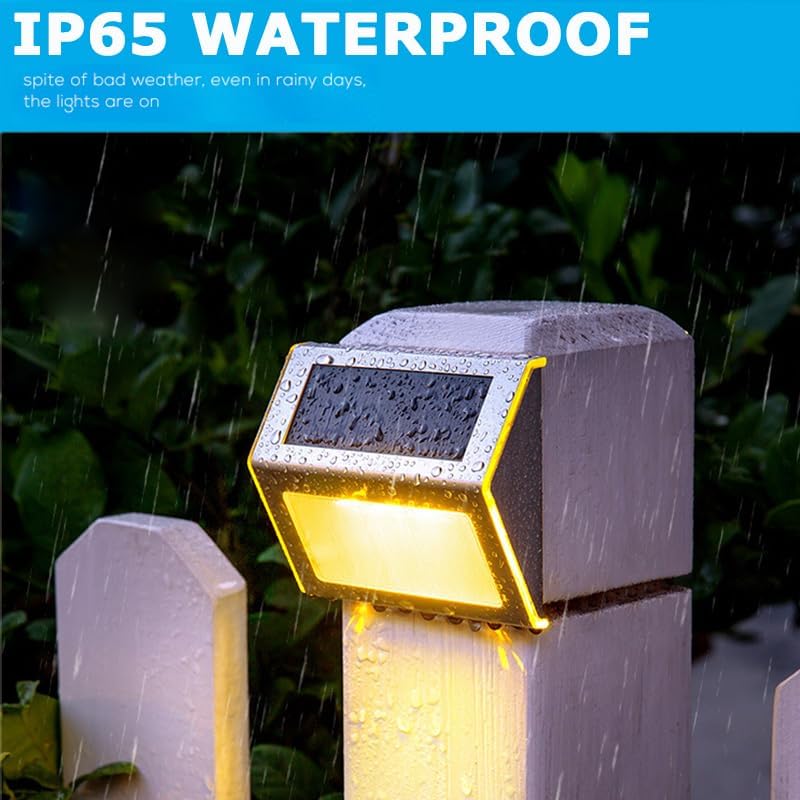 6 Pack Solar Step Lights Outdoor 6 LED Solar Deck Lights Warm White Waterproof Stainless Steel Solar Powered Stair Lights for Decks Steps Wall Railing Stair - Image 2