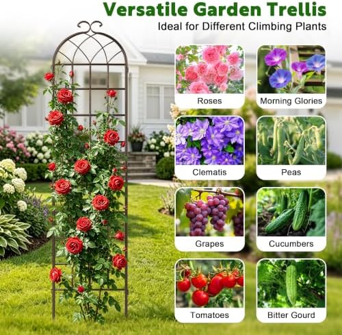 LZRS 82.7 x 40in Rustic Iron Arch Decoration Garden Trellis with Metal Coating – Perfect for Supporting Climbing Plants Outdoor, Roses, Vines, Flowers, and Vegetables, Brown - Image 4
