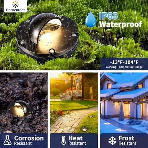 Gardenreet Well Lights Landscape LED - Brass Ip65 Low Voltage Replaceable Bulb In-Ground Lighting, 12V Wired Directional Fixture, Antique Bronze for Patio Lawn Yard with 5000K Daylight White MR16 Bulb - Image 4