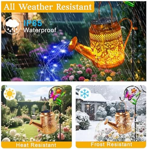 Butterfly Solar Lights Outdoor Waterproof, Solar Watering Can Lights with Shepherd Hook, Metal Hanging Lantern Garden Decor Yard Outside Patio Lawn, Gifts for Mom Grandma Women Birthday - Image 4