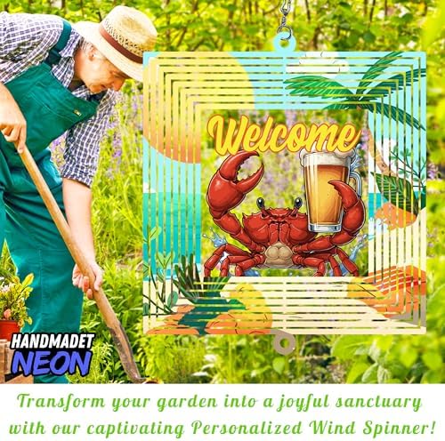 Personalized Crab Colorful Garden Wind Spinner, Custom Name 3D Kinetic Yard Ornament for Outdoor Lawn Decor Gifts - Image 7