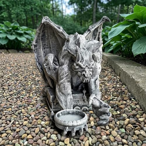 OLOMA Guardian Gargoyle Hold Bowl Concrete Statue Handmade Outdoor Gothic Fantasy Sculpture Cement Bird Feeder Mythical Creature Yard Ornament Patio Lawn Porch Decor Weather Resistant Cement Figure - Image 3