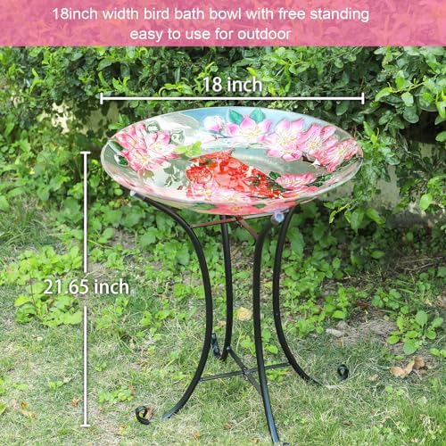 MUMTOP Outdoor Glass Birdbath with Metal Stand for Garden Cardinal Decor - Image 4