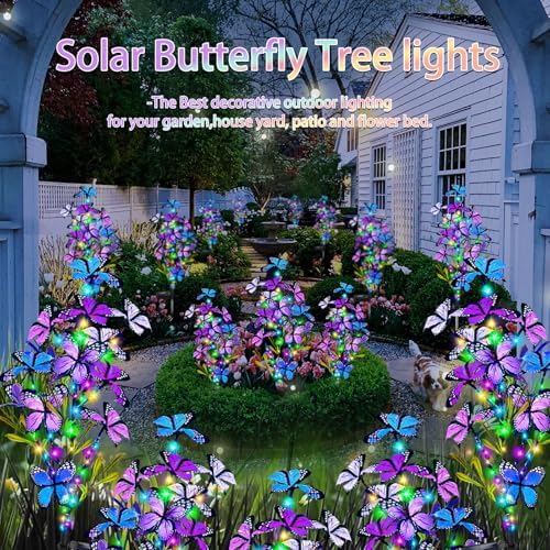 MRHEPHAESTUS Solar Garden Lights Outdoor, Waterproof 2 Pack Solar Butterfly Lights with 60 LED 12 Butterfly Colorful Lighting for Garden Yard Lawn Outdoor Decor, Gift for Mom Women Mother's Day - Image 5