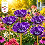 Metal Flower Garden Stakes, Mini Bird Bath and Bee Watering Station with Detachable Copper-Tone Stake, Shallow Alloy Flower Bowl for Garden Yard Patio Butterfly Puddler Decor Gift (Purple, 5 Pcs) by Unknown