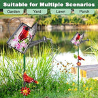 Garden Solar Lights Outdoor, Metal Watering Can Garden Stake Lights Cardinal Bird Decor Glass Art for Walkway, Pathway, Yard, Lawn - Image 4