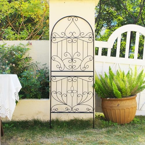 Trellis for Climbing Plants 59" H x 22" W Metal Unique Design Decorative Garden Structure Weather-Resistant Lattice Outdoor Decor Flowers Roses Vine Ivy Clematis Black Coating 1 Pack - Image 4