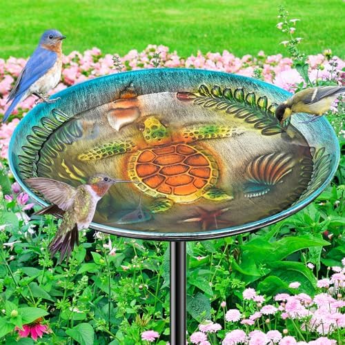 Metal Bird Bath for Outside, Detachable Birdbath & Birdfeeder with Base Stake, Vintage Bird Baths Feeder Bowl for Outdoors Garden Yard Lawn Decor (Vintage Silver) by VeyFolzinst