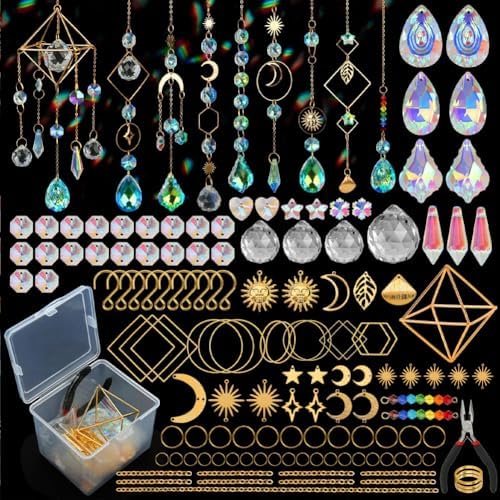 CREATCABIN 400Pcs DIY Suncatchers Making Kits Crystal Sun Catcher Kit Prism Suncatcher Supplies Craft Stained Glass Window Hanging with Rainbow Maker Pendant for Adults Indoor Outdoor Garden Decor by CREATCABIN