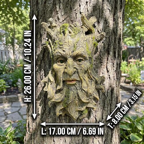 10.3" Whimsical Tree Face Sculpture, Garden Peeker Statue, Outdoor Trunk Tree Huggers Art, Landscape Accent Ornament, Hanging Fairy Elve Figurine for Yard Art, Trees Decor Wall Mounted Statues - Image 3