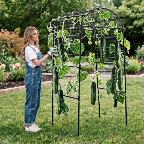 Garden Arch Trellis for Raised Beds, 6.8x3x2.6FT Plant Support for Cucumbers, Melons, Grapes, Roses & Climbing Vegetables, Outdoor Rust-Resistant Trellis for Vertical Growing, Black - Image 4