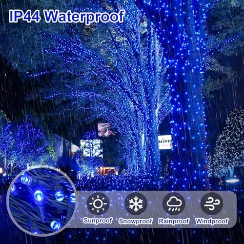 QITONG 2 Pack Blue Solar String Lights, Each 66ft 200 LED Christmas led Lights Outdoor Waterproof, 8 Modes Green Wire Solar Twinkle Lights for Garden Patio Yard Decor - Image 4