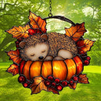 Hedgehog Pumpkin Fall Leaves Acrylic Suncatcher - Image 3