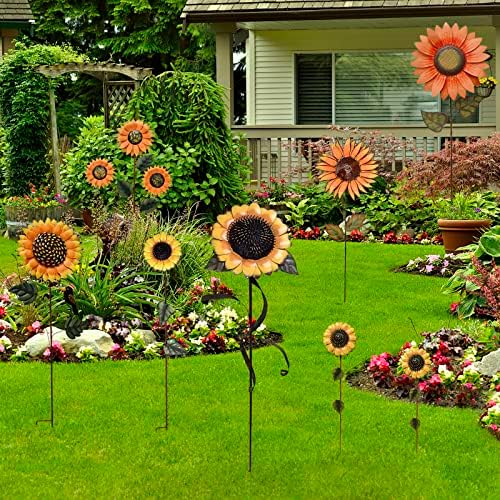 Flower Garden Stakes Metal Spring Yard Sign Decorative Sunflower Plant Stake Lawn Art Patio Decor Pathway Ornaments Indoor Outdoor Decoration (36" Hx2) - Image 5