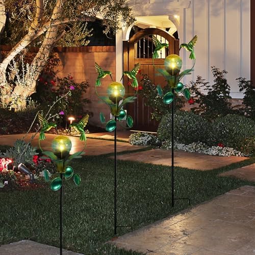 Decorative Solar Outdoor Light, Hummingbird Glass Globe Stake for Lawn Yard - Image 7