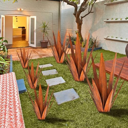KODIBO 24" Metal Agave Plant Outdoor Decor, Large Garden Sculpture, Rusty - Image 7
