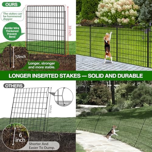15 Panels Garden Fencing Animal Barrier with Lock, 33 in(H) X 36 ft(L) Dog Fence Outdoor for Yard Rustproof No Dig Decorative Tall Garden Fences Metal Wire Panel Border Rabbit Ground Stakes Fencing - Image 4