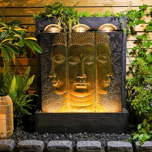 Tankana Zen Buddha Outdoor Fountain - Large Indoor Water Fountains Waterfall with Planting Groove Wall Water Feature for Garden Patio Backyard Deck Lawn Home Decor, 45 inchesTall, Gold by Tankana