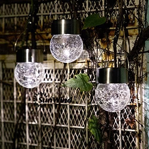 SUNWIND Hanging Solar Ball Lights Outdoor - 8 Pack Cracked Glass Decorative Garden Lights Waterproof Solar Lanterns for Yard, Patio, Fence, Tree, or Holiday Decoration(White) - Image 2