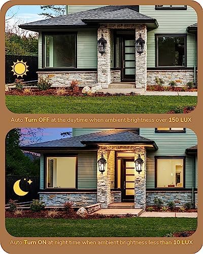 EDISHINE Dusk to Dawn Outdoor Wall Light 20.4 Inch Waterproof Black - Image 2