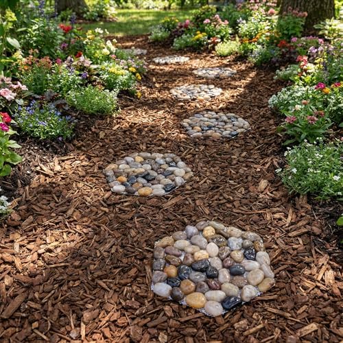 6 PCS Natural River Rock Stepping Stones for Garden Walkway - 9.5'' Hexagon Pebble Mats with Non-Slip Mesh Backing - Decorative Outdoor Stone Pavers for Patio, Lawn, Backyard Path & Landscaping Decor - Image 5