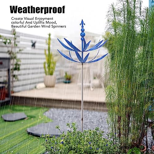 Blue Iron Windmill, 360 Degree Rotation Wind Spinner, Kinetic Wind Sculpture, Metal Yard Art Decor, Weather Ornament for Garden Lawn Patio Backyard Outdoor Landscape Decoration. - Image 6