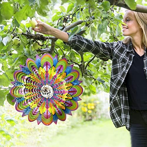 FONMY Mandala Wind Spinner w/Crystal Ball-Bloosom 3D Stainless Steel Suncatcher Hanging Spinners Worth Gift Christmas Decoration Indoor/Outdoor Garden Décor Kinetic Yard Art 12 Inches Wind Sculpture - Image 6