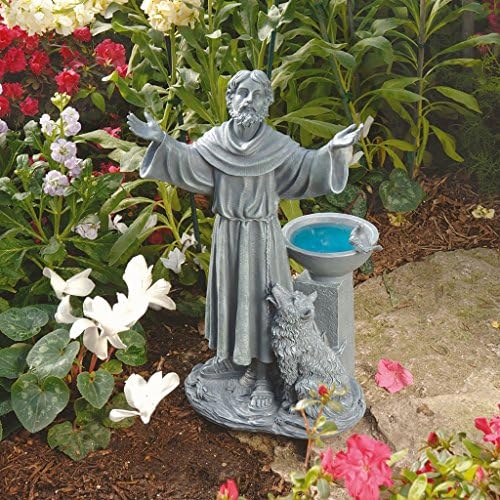 Design Toscano Francis of Assisi Blessing Religious Garden Decor Statue with Bird Bath Feeder, 19 inches Tall, Cast Stone Resin, Gray Stone Finish - Image 2