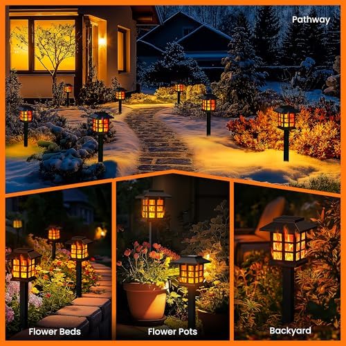 PEVOROS Solar Lights Outdoor,10 Pack Solar Torch Lights Garden Decor with Flickering Flame,Waterproof Solar-Powered Light Tiki Torches for Outside,Flame Torches for Garden Patio Path Yard Decorations - Image 5