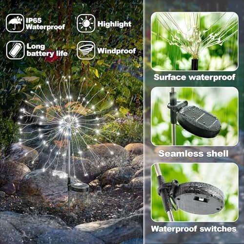 Anordsem Solar Firework Lights Outdoor Garden Sparkler Lights 6 Pack White - Image 5