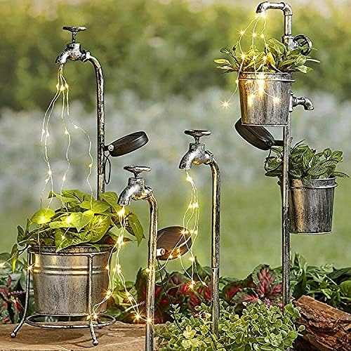 Solar Garden Lights Solar Garden Faucet Lights Decor, Waterproof Waterfall LED Light Solar Powered Outdoor Decorative, Garden Water Faucet Planter Lights For Lawn Yard Art Decorations 18X61cm ( Color - Image 4