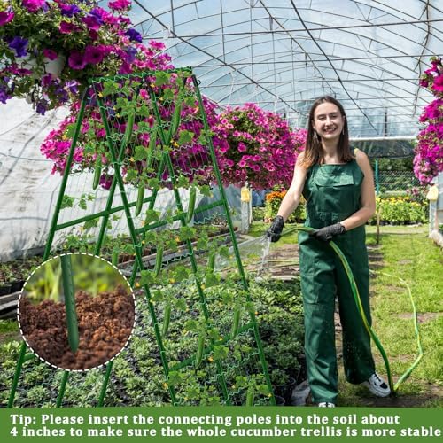 Cucumber Trellis for Raised Beds, 31 X 47 Inch Adjustable Size A-Frame Garden Trellis for Climbing Plant Outdoors with Climbing Net and Plant Support Clip for Vegetable Grape Tomato Garden Supplies - Image 5