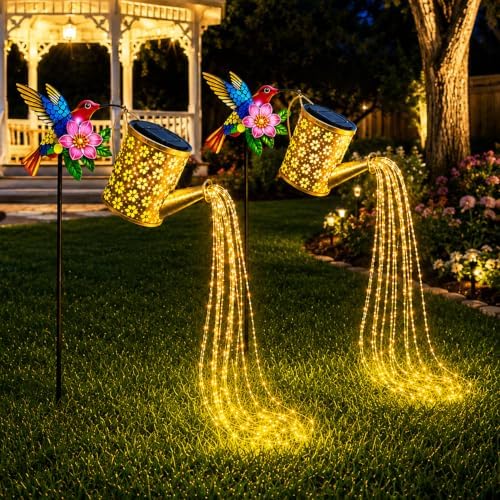 Solar Watering Can Lights Outdoor Lights 800LM IP44, Hummingbird Flower Cascading Fairy Lights, Warm White LED Garden Path Decor, Patio, Pond, Christmas Halloween Wedding Party Outdoor Festival Decor - Image 2