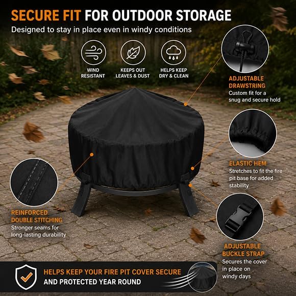 Round Fire Pit Cover for Member's Mark Tabletop Fire Bowl, Compatible con Best Choice Products, Cubierta Redonda de Tela Oxford 420D con Cordón Ajustable para Patio y Jardín,B 96 * 50cm - Image 4