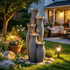 AUTODAYA 33" H Outdoor Water Fountain, 5-Tier Faux Rattan Vase Waterfall - Image 2